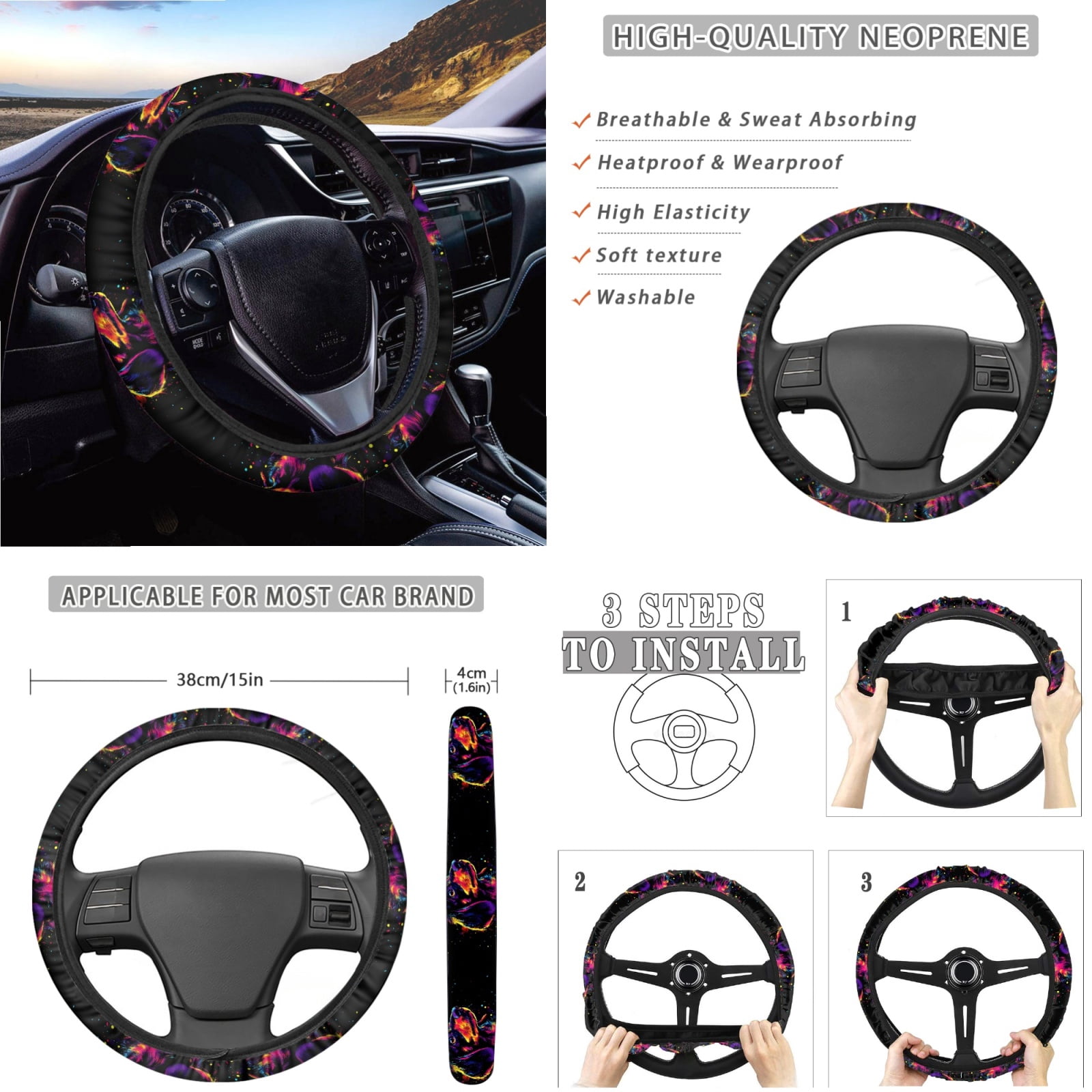 Jeiento Dachshund 14 PCS Car Seat Covers Set for Women Men with Steering Wheel Cover Seat Belt Covers Trash Bin Rear View Mirror Cover Car Armrest Cover Cushion Coasters Gear Shift Knob Cover