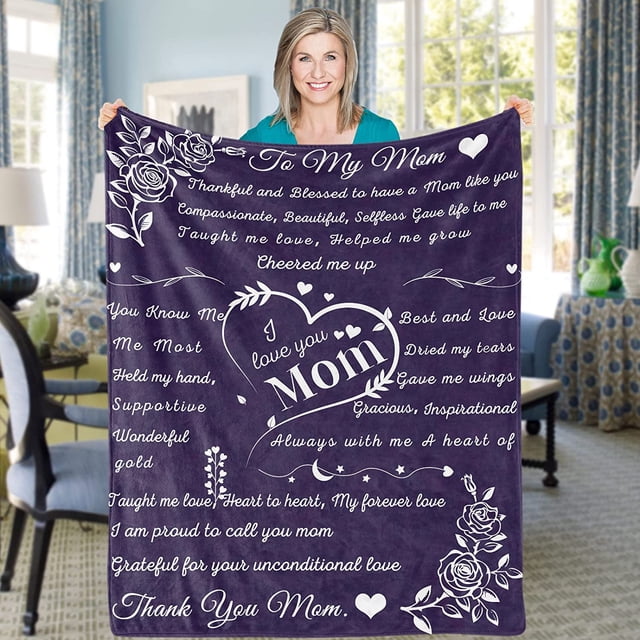 LHSHID Mother Blanket Gifts Purple Mom Throw Blanket Cozy Flannel Blanket for Mom Soft I Love You Mom Blanket from Daughter Son Fluffy Fleece to My Mom Blanket for Mama Women Mothers Day Birthday