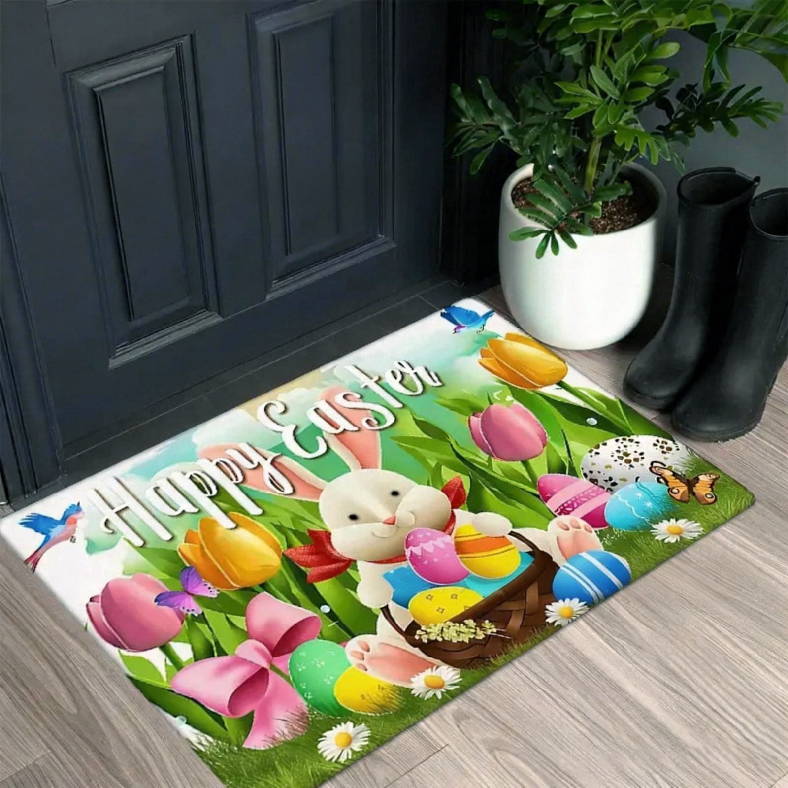 16" x 24" Happy Easter Spring Kitchen Floor Rug Easter Doormat Easter Rug Kitchen Mats for Floor Easter Bunny Kitchen Rug Easter Kitchen Mats for Floor Easter Kitchen Rugs