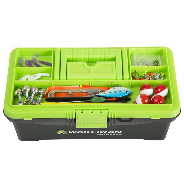 Wakeman Outdoors Fishing Single Tray Tackle Box 55 Piece (Lime Green)