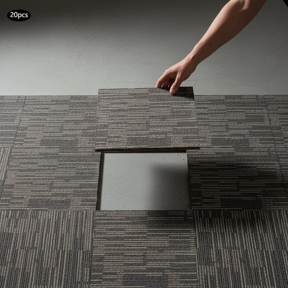 20Pcs Square Carpets 20x20-inch Commercial Carpet Repeated Use Floor Tile Washable Mats w/20 Adhesive Patches for Home Office, Dark Grey