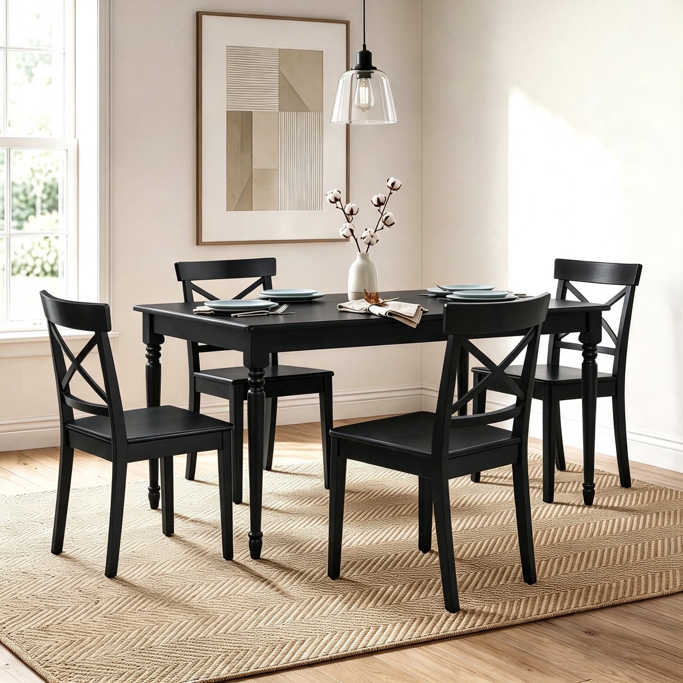 Mainstays Farmhouse Dining Table in Black Finish - Seats 4 to 6
