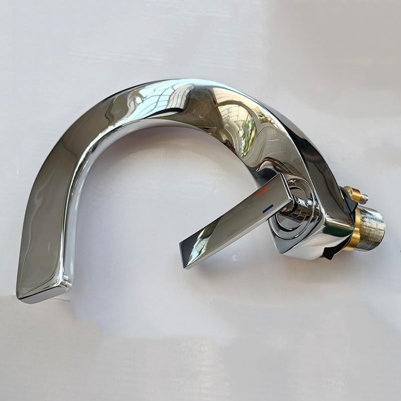 SOKNARKU Modern Bathroom Sink Basin Faucet Brass Single Hole Single Handle Deck Mount Cold And Hot Mixed Creative Design Tap Including Two US Standard 3/8 Hoses Chrome Plating