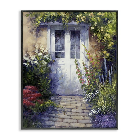 Stupell Industries Back Doorway Plants Buildings & Architecture Painting Black Framed Art Print Wall Art, 24 x 30