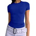 thumbnail image 4 of YDKZYMD Crop Tops for Women Party Wear Slim Fitted Crew Neck Teen Girls Tight Shirt Short Sleeve Y2k Layering Athletic Basic Tee Trendy Cute Juniors Tops Blue M, 4 of 5