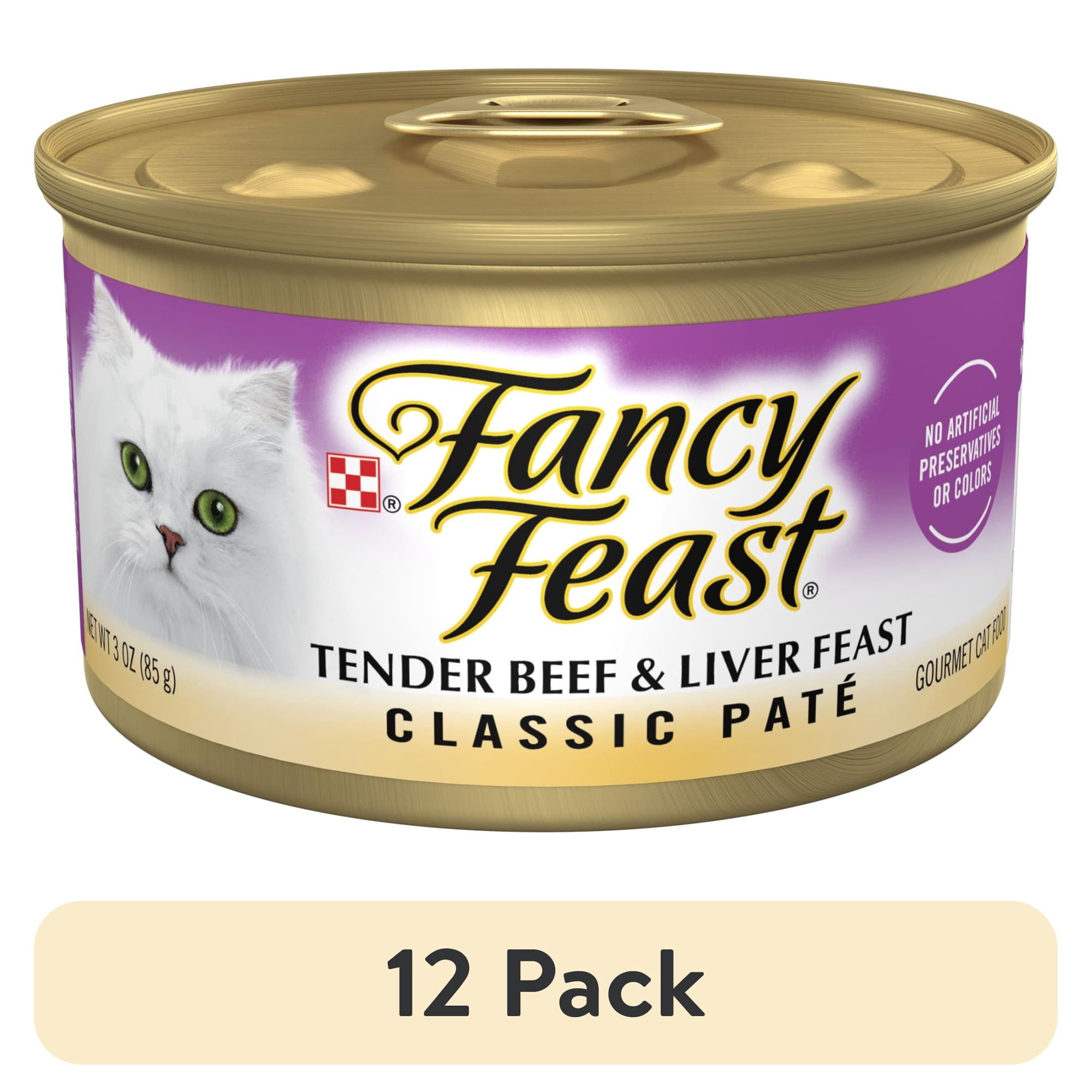(12 pack) Purina Fancy Feast Tender Beef and Liver Feast Classic Grain Free Wet Cat Food Pate 3 oz.