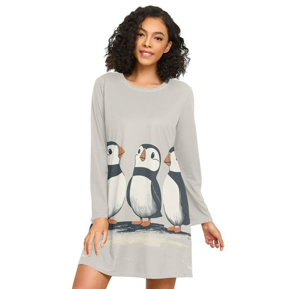 FORMRS Womens Long Sleeve Nightgowns Crew Neck Sleep Shirt Soft Pajamas Sizes S-3XL, Cute Puffin