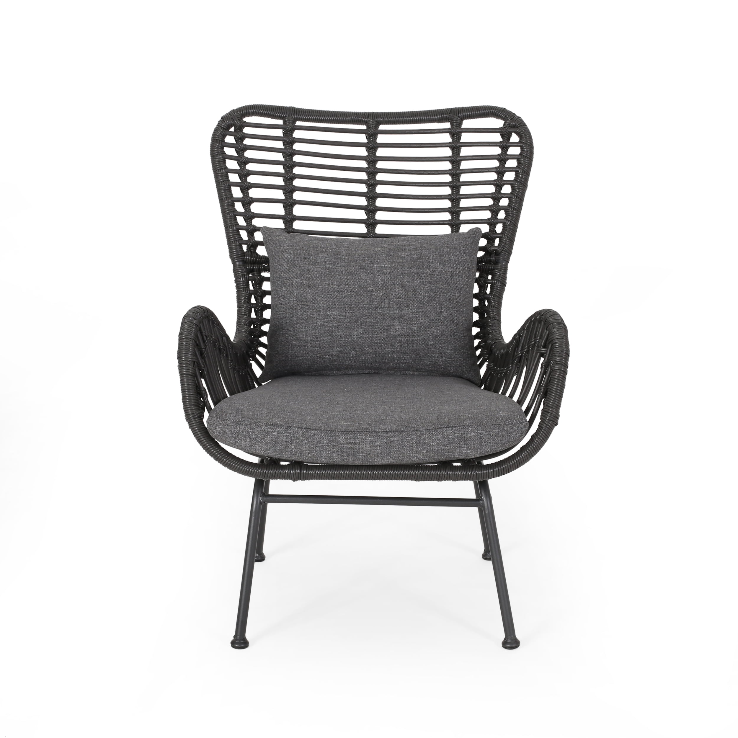 Noble House Montana Modern Faux Rattan Club Chairs with Water-Resistant Cushions, (Set of 2)
