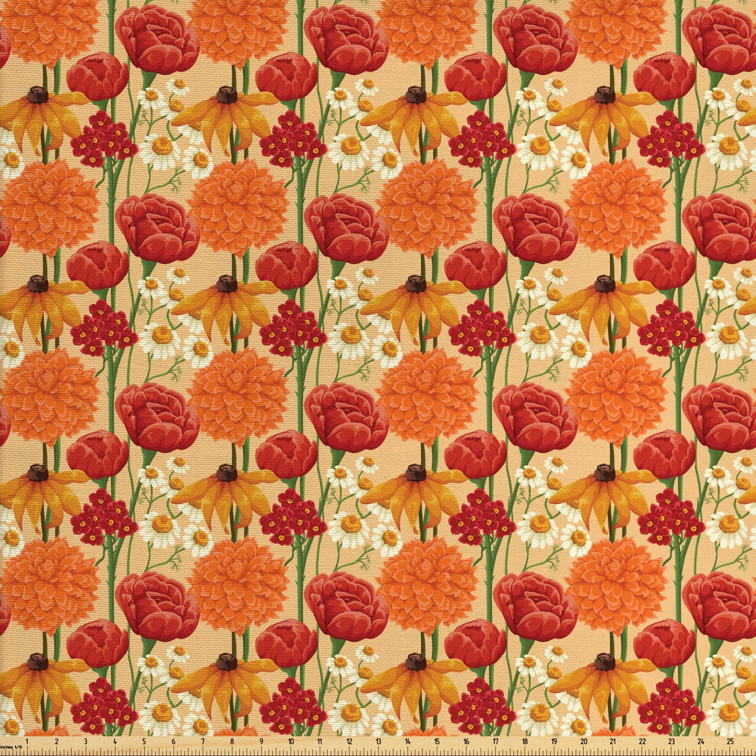 Spring Fabric by The Yard, Beauty Garden Various Romantic Flowers Daisy
