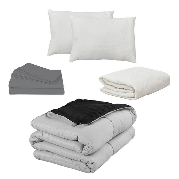 Edredón Dos vistas Matrimonial Rogga Negro - Gris Perla + Protector Spring Air + Sábanas Basic + Almohada Frosty 2