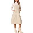 thumbnail image 4 of Vestido midi casual sin mangas de cuello cuadrado y ribete de mujer INSPIRE CHIC en color beige, 4 of 6