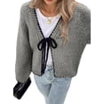 thumbnail image 1 of Suéteres Tipo Cárdigan con Lazo para Mujer, de Punto Grueso, con Mangas Largas Abullonadas, Modernos Abrigos para Otoño e Invierno. Gris XL, 1 of 5