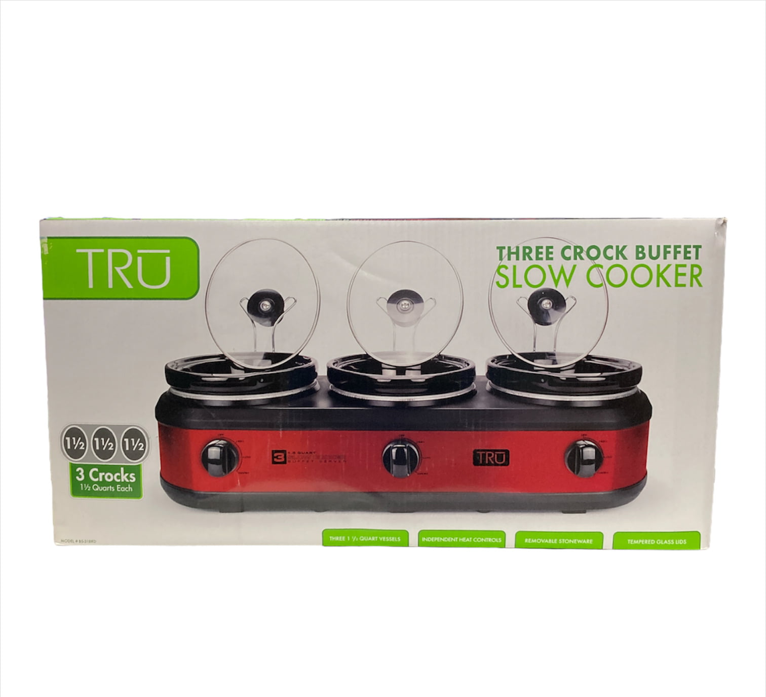 NEW IN BOX Tru 4.5 Qt 3-Pot Slow Cooker Buffet Triple Crock Pot 1.5.Qt x 3