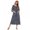 Striped Navy Blue, variant on Women Zipper Robe 3/4 Sleeves Loungewear Dress Full Length Sleepwear Pockets Housecoat Nightgown Long Bathrobe Lightweight House Dress S-2XL