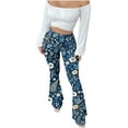 thumbnail image 2 of WHLBF UTTOASFAY Pants for Women High Waist Retro Print Flare Pants 70s Vintage Bell Bottoms Bodycon Tapered to Flare Leggings Dark Blue XXL, 2 of 9