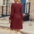 thumbnail image 4 of WTOBBY Women's Fashion Casual Solid Round Neck Pullover Loose Long Sleeve Dress Minimalist Style with Easy Pull-On Design Comfortable Fabric for Everyday Wear Wardrobe Staple,Wine L, 4 of 5