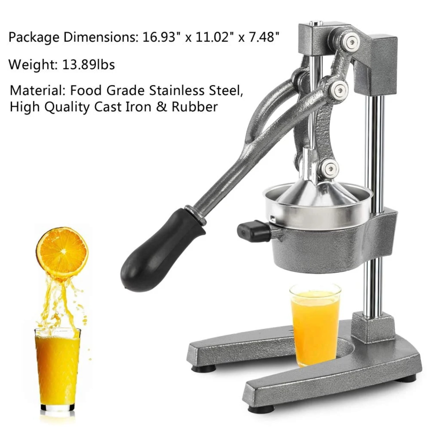 UBesGoo Juicer Hand Press Manual Fruit Juicer Juice Squeezer Citrus Orange Lemon Pomegranate, Gray