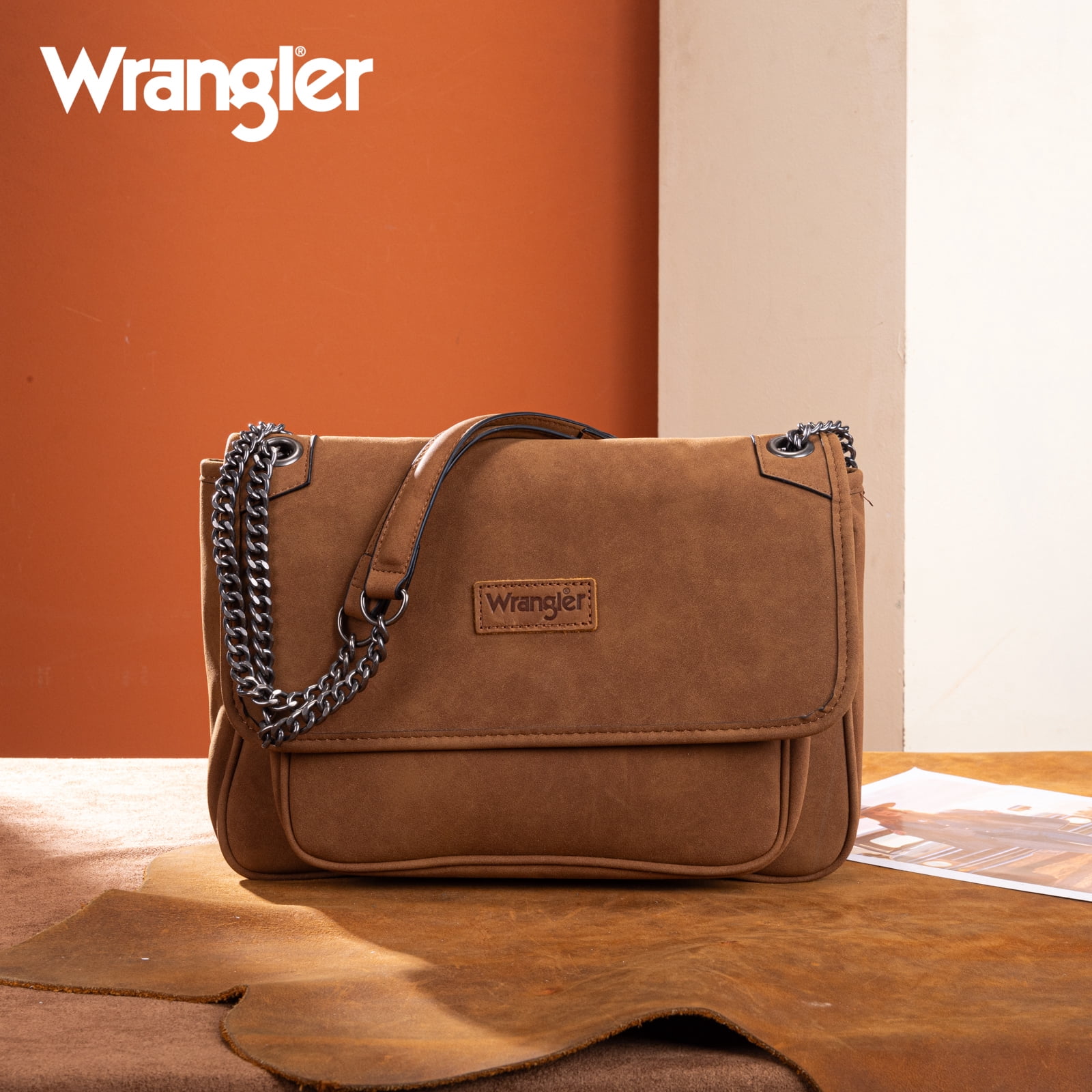 Wrangler Shoulder Bag for Women Retro Purses and Handbags Crossbody Bags with Chain Strap, Brown