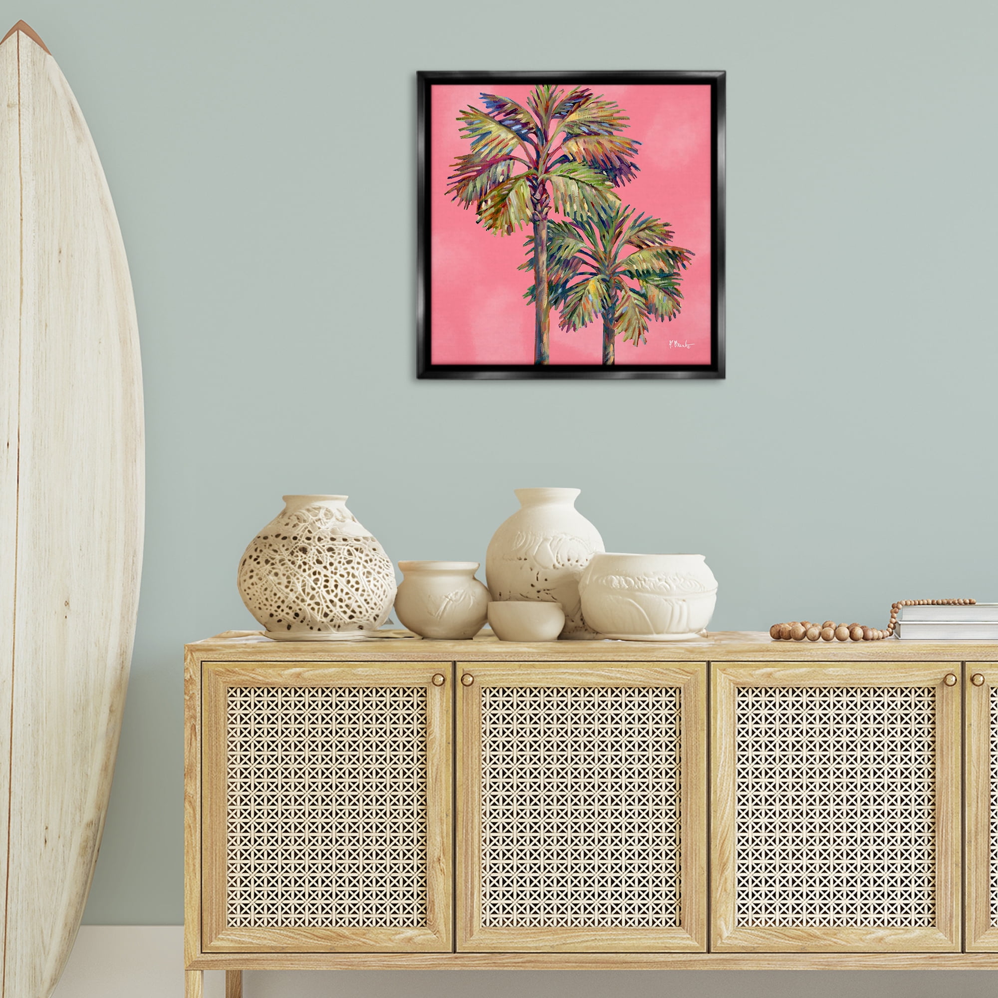 Stupell Industries Bondi Palms on Pink Plants & Flowers Painting Black Floater Framed Canvas Art Print Wall Art, 25 x 25