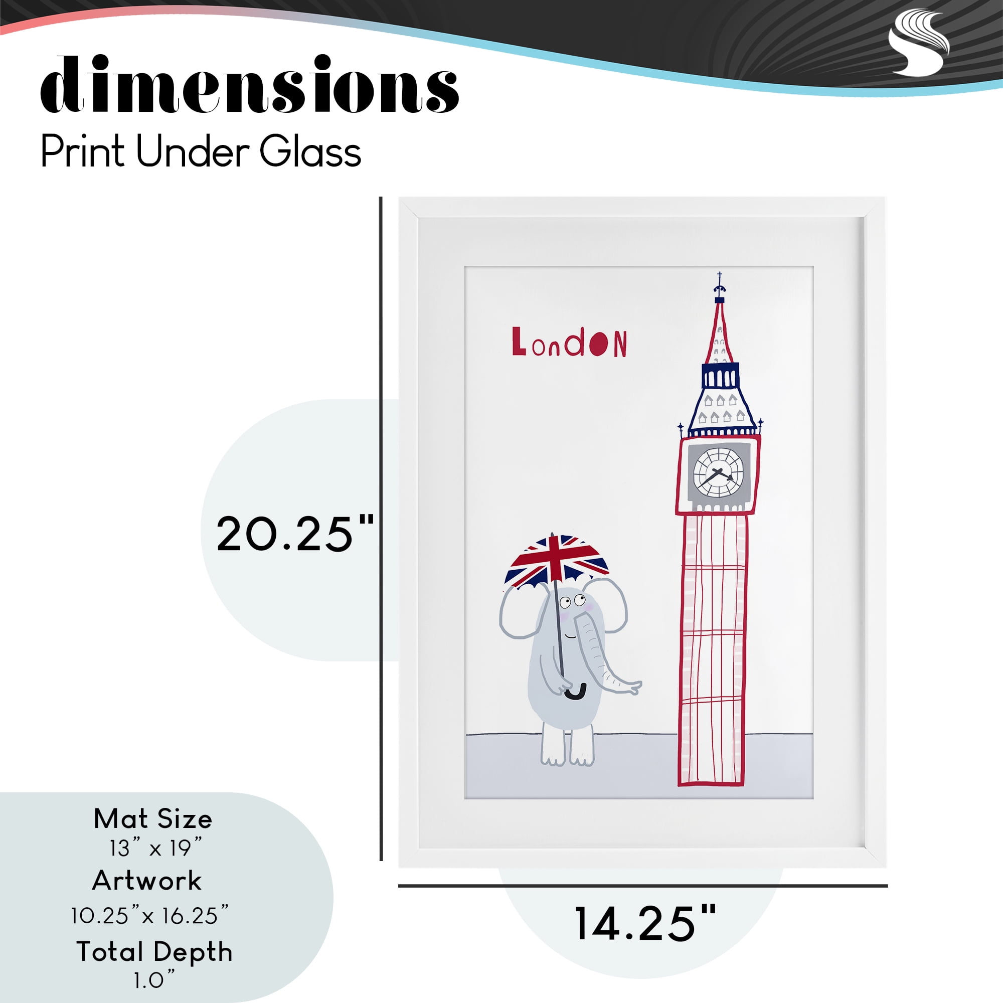 Elephant & Big Ben London White Framed Print Under Glass, design by Carla Daly