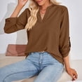 thumbnail image 6 of Lixiuxyad Women's V Neck Button Detail 3/4 Sleeve T Shirt For Casual Wear Floral Cute,Brown S, 6 of 7