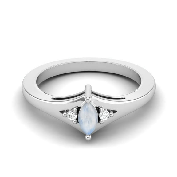 925 Sterling Silver 0.29 Cts Marquise Shape Moonstone Three Stone Women Mother's Day Gift Ring