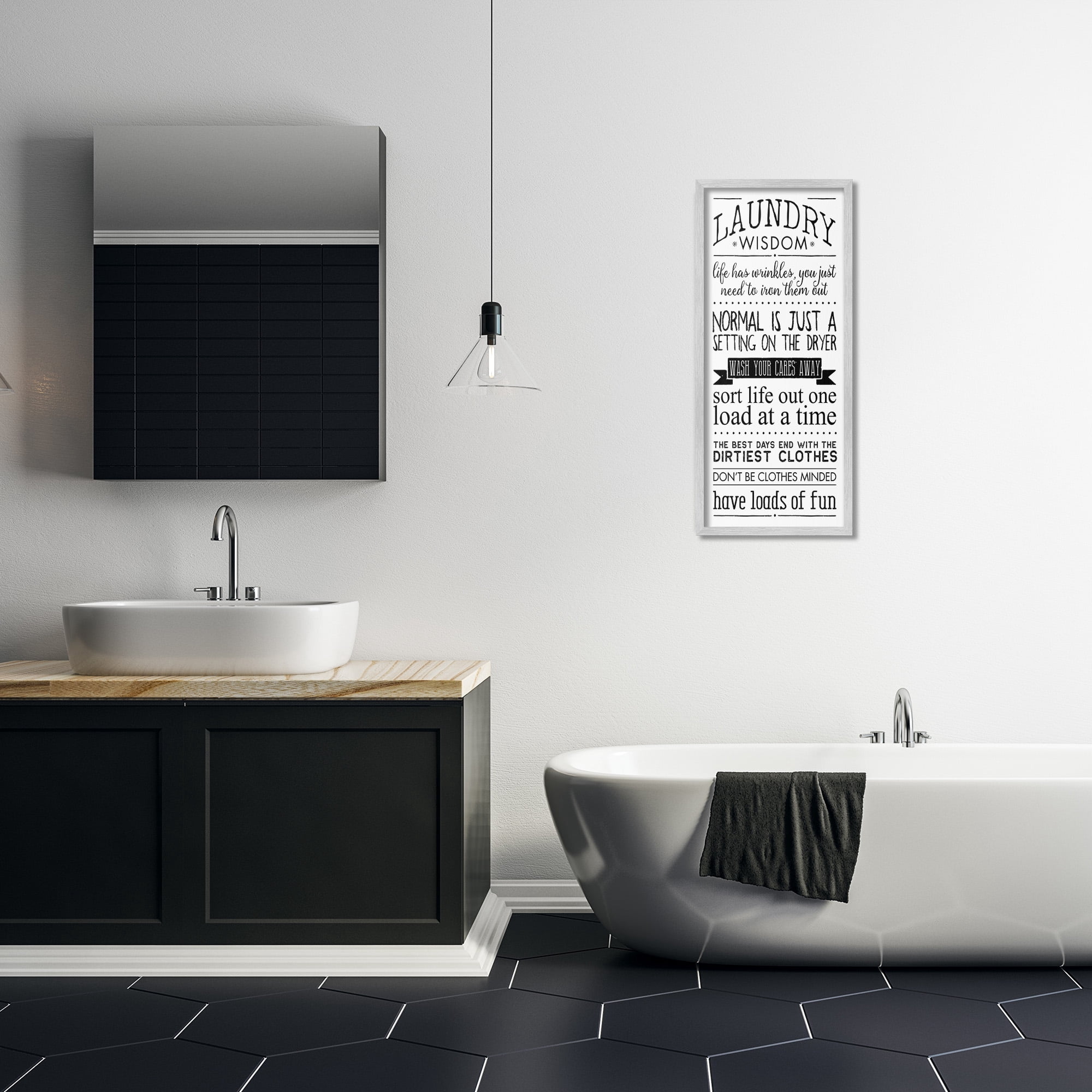 Stupell Industries Laundry Wisdom Life Phrases Typography Painting Gray Framed Art Print Wall Art, 13 x 30