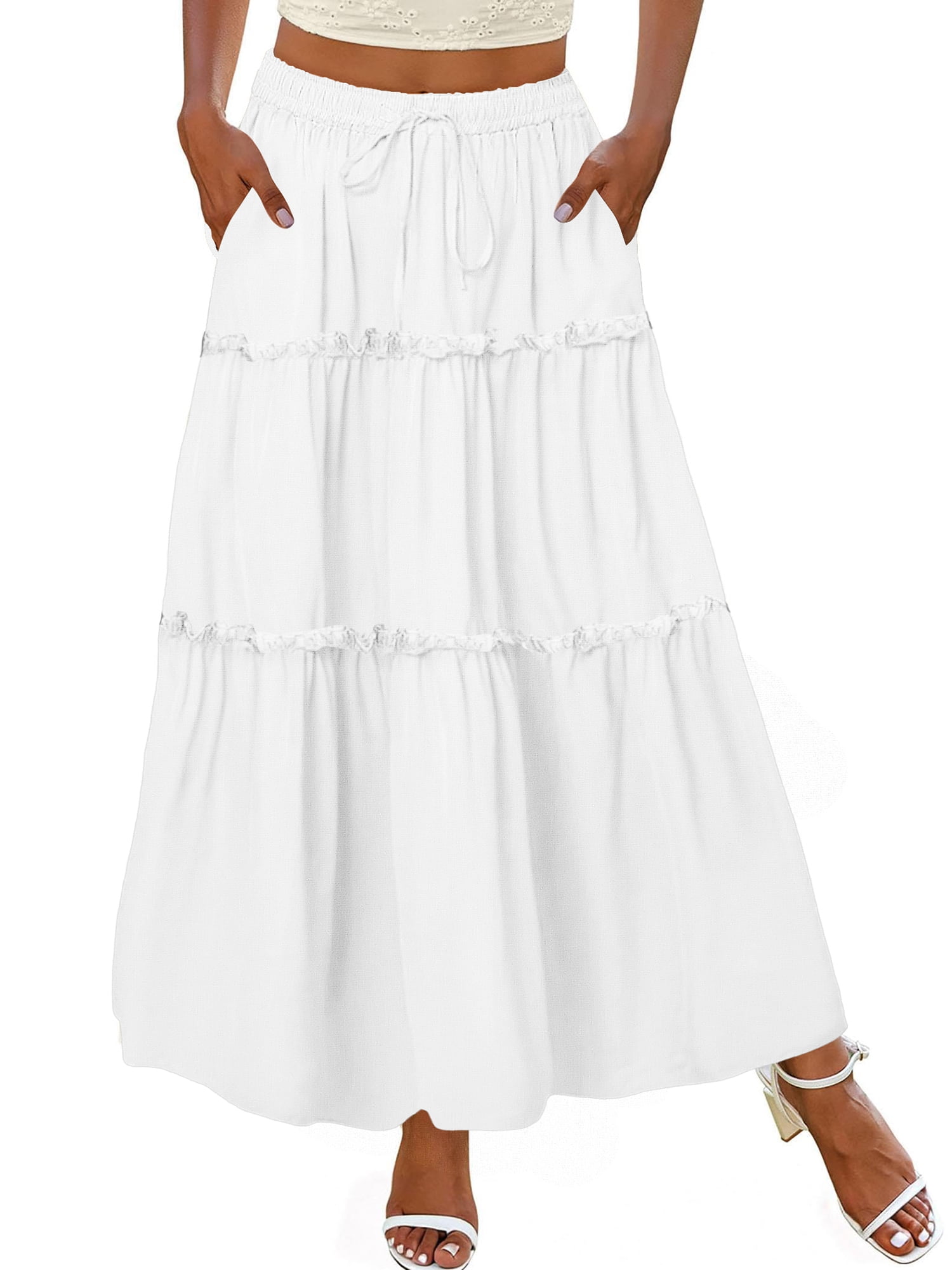 High Waist Midi Skirt for Women A-Line Pleated Skirts with Pockets Flowy Dresses