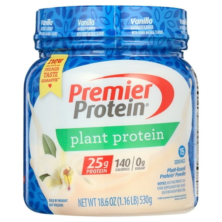 Premier Protein Powder Plant Protein, Vanilla, 25g Plant-Based Protein, 0g Sugar, Gluten Free, No Soy or Dairy Ingredients, 15 Servings