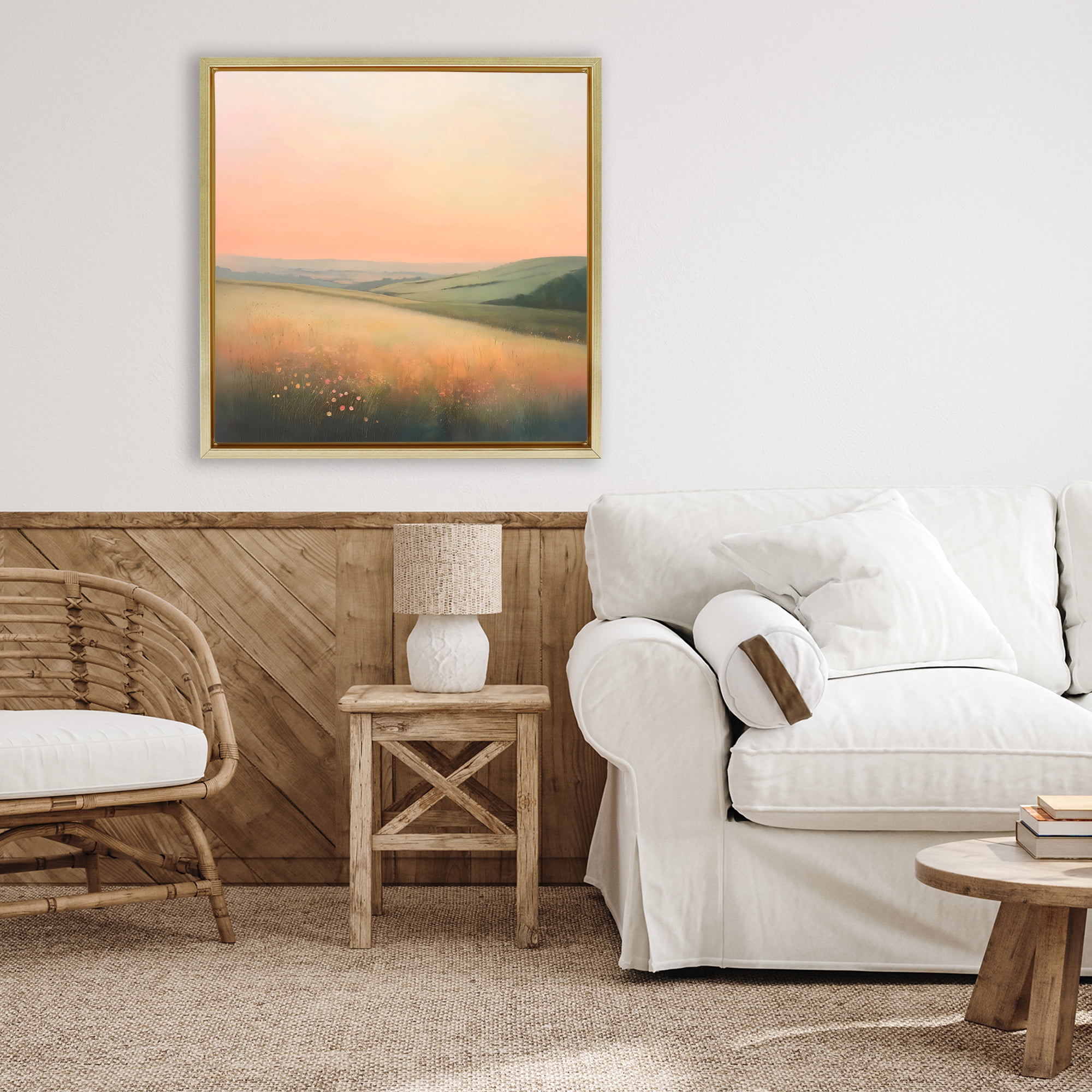Stupell Industries Sun Coming Up Over Meadow Gold Framed Floater Canvas Wall Art, design by Creative Studio