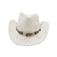 thumbnail image 4 of Shadoumai Cowgirl Hat for Women Men Western Cowboy Hat Woven Hollow Out Wide Brim Sun Hat with Chin Strap, 4 of 6