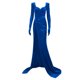 thumbnail image 2 of Vestido largo con cuello en V, manga larga, con abertura lateral y fruncido, vestido delgado con guantes XBTCLXEBCO Azul, Grande, 2 of 5