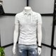 thumbnail image 3 of Camiseta polo para hombre con cuello, camisetas para hombre, ropa urbana, top bordado, corte entallado, ropa estampada, fiesta de acuarela, Kpop, blanco, XL, S, 3 of 5