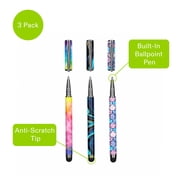 onn 2-in-1 Stylus Pen Set with Built-In Ballpoint Pen, Multicolor, 3 Count