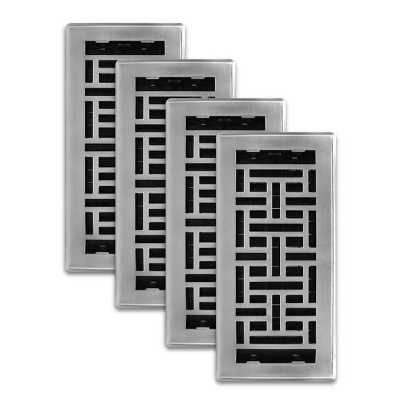Decor Grates (4-Pack) AJH410-NKL Oriental Floor Register, 4x10 Inches, Brushed Nickel Finish