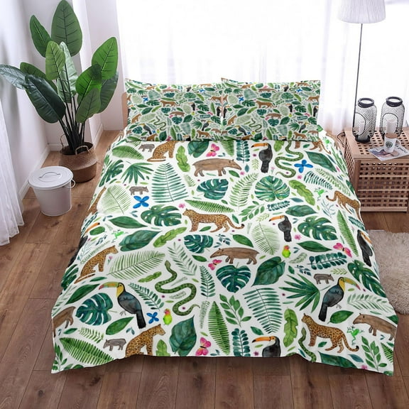Tropical Palmtree Leaves Bedding Set King Double Full Twin Single Size Duvet Cover Pillow Case Bed