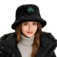 thumbnail image 3 of DJN New St. Patrick's Day Clover Print Plush Fisherman Hat Shamrock Fleece Beanie Fashion Soft Winter Hat Black One Size, 3 of 9