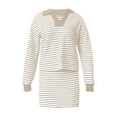 thumbnail image 5 of Arlun Womens Striped 2 Piece Outfits Casual Sweatshirt Skirt Set V-Neck Long Sleeve and Stretch Short Skirts Loose Fit Soft Comfy Workout Matching Loungewear Sets 2-Khaki XL, 5 of 6
