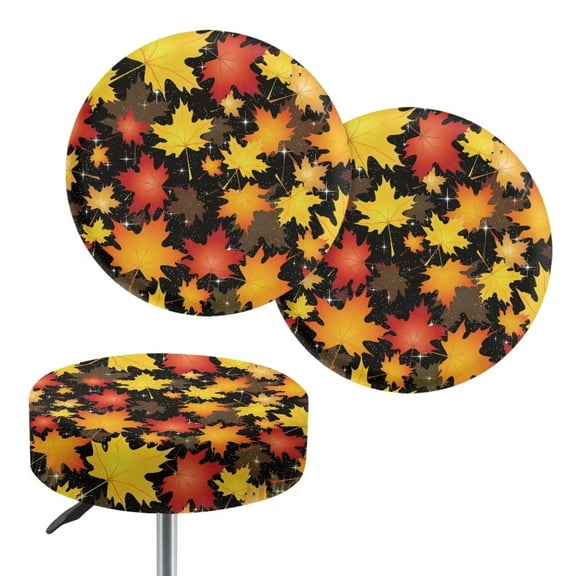 Tutolipy Maple Leaves Print Round Stool Covers Set of 2, Seat Protector Stool Cushion Slipcovers with Elastic Edge, Round Chair Covers Bar Stool Covers 12-16 Inch