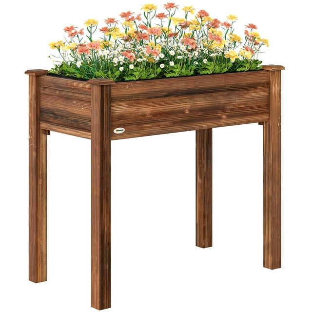 Outsunny 34"x18"x30" Elevated Planter Box, Wooden Patio Raised Garden Bed