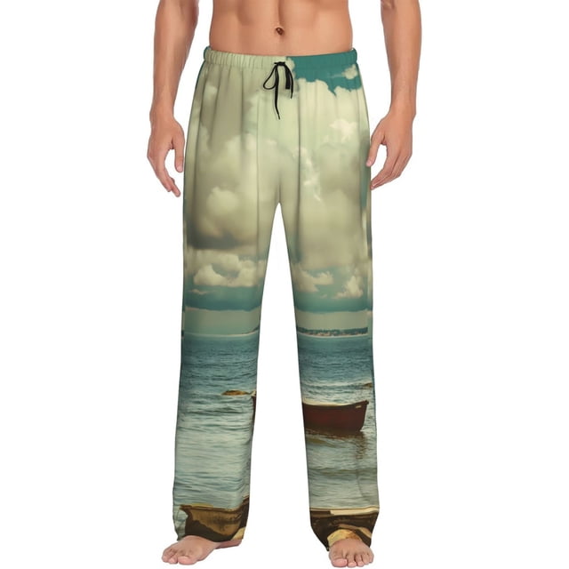 Balery Serene Coastal Blue Sky Pantalones de pijama para hombre, pijama ultraligero, pantalón de descanso-Small