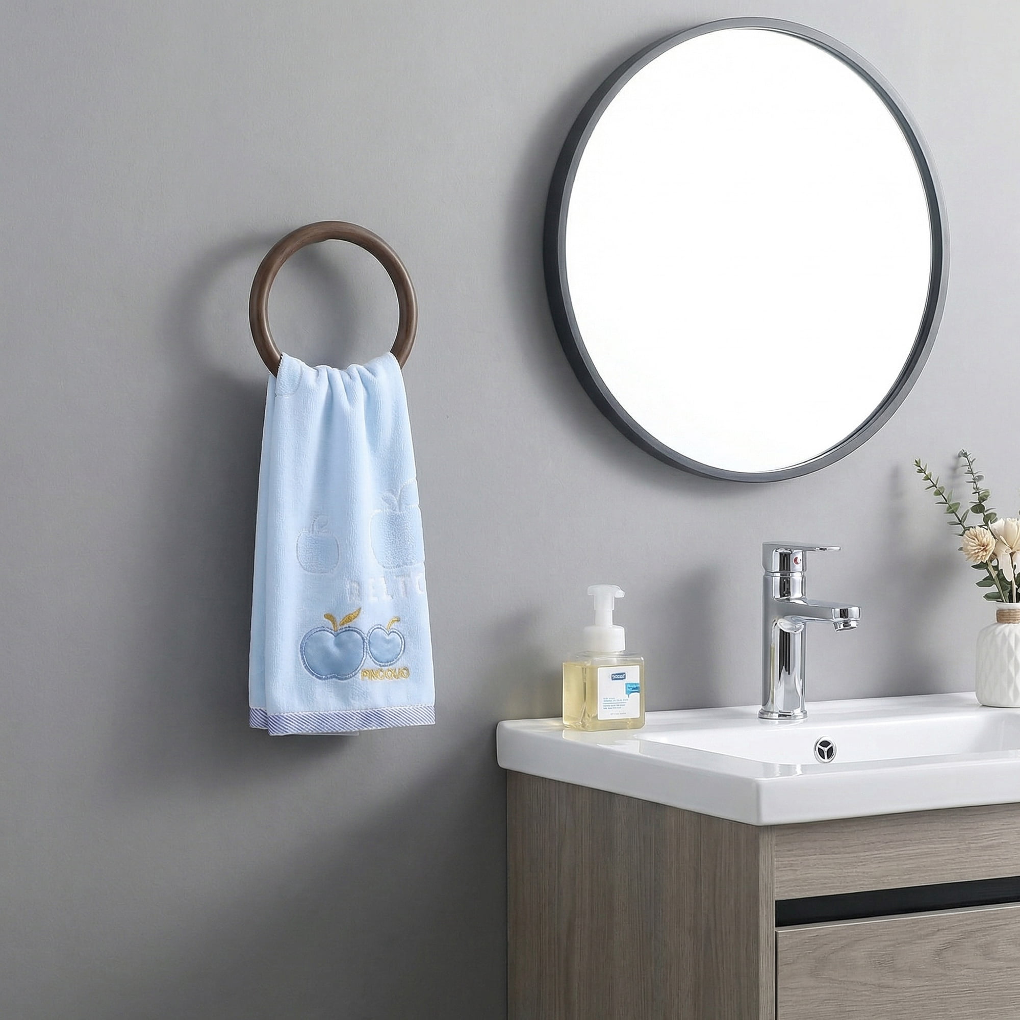 Unique Bargains Cartoon Embroidered 29" x 13" Soft Absorbent Hand Towels Blue 4pk