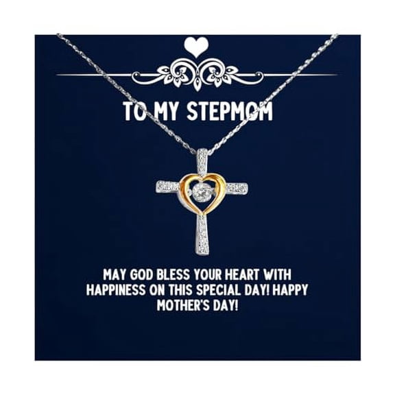 Gag Stepmom Gifts, May God bless your heart with happiness on this!!, Joke Cross Dancing Necklace For Mom, Jewelry From Daughter, Gift ideas, Unique gift ideas, Best gift ideas, Christmas gift ideas,