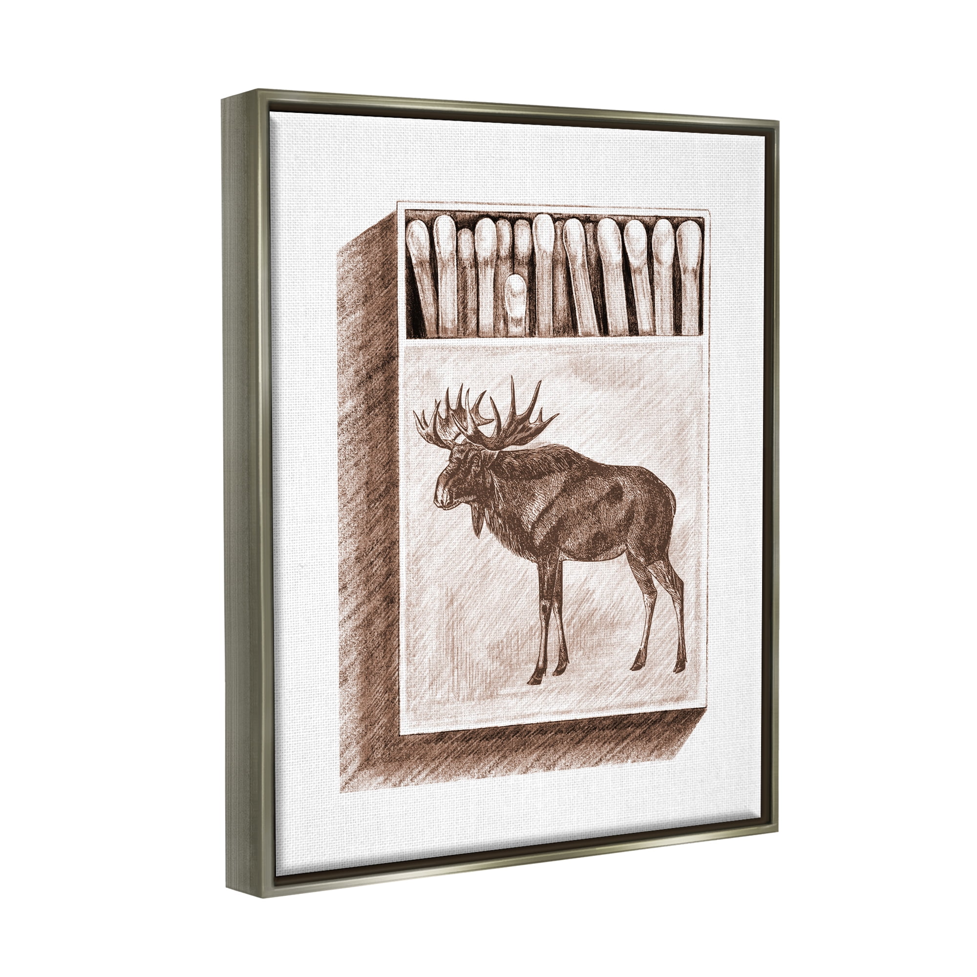 Stupell Industries Wild Moose Matchbook Sketch Animals & Insects Painting Gray Floater Framed Art Print Wall Art
