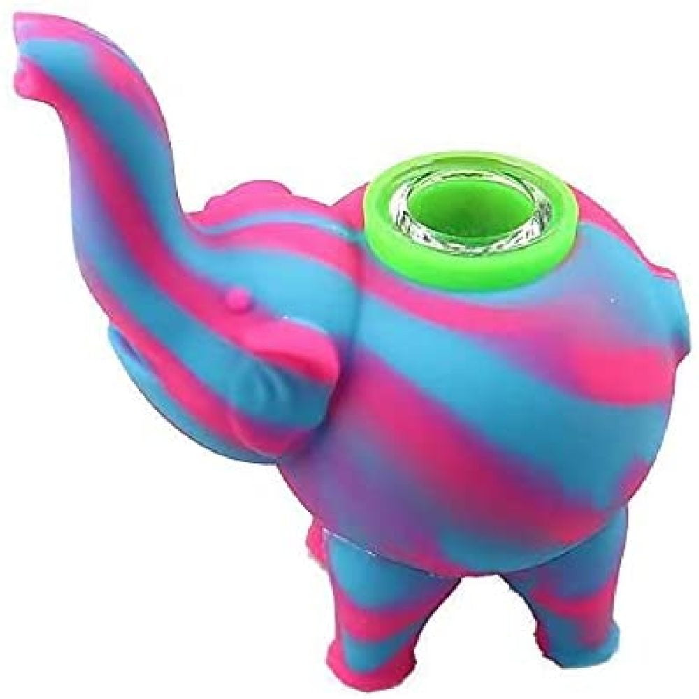 Blue&Pink Wetekit Silicone Elephant Holder Straw with 2 Pcs 9-Hole Glass Screen Filter 