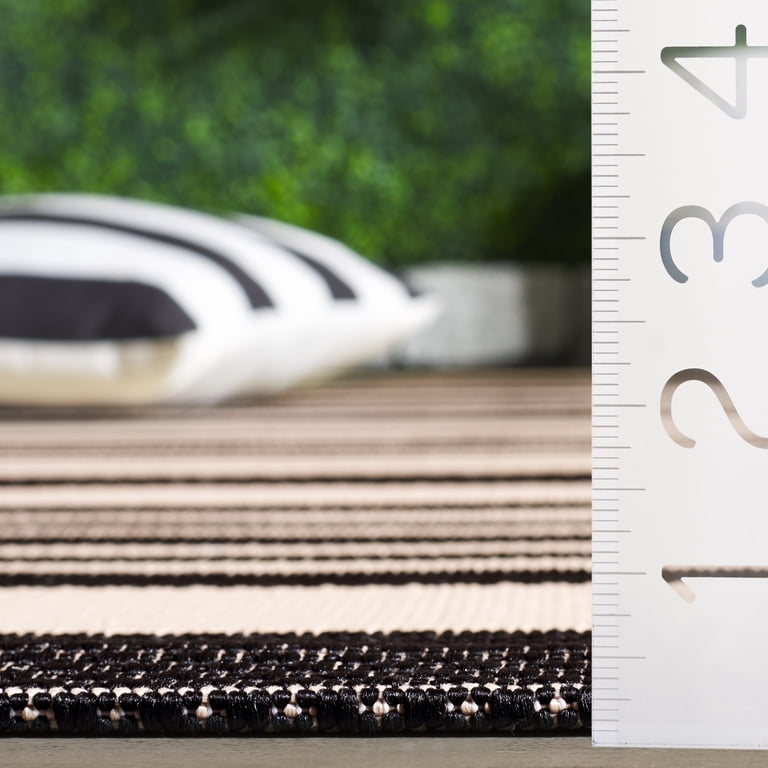 Courtyard Striped Indoor/Outdoor Runner, Black & Bone, 2'3"x8' photo 4