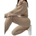 thumbnail image 2 of Conjunto de Dos Piezas para Mujer: Sudadera de Forro con Media Cremallera y Pantalón Deportivo Holgado con Bolsillos Caqui S, 2 of 10