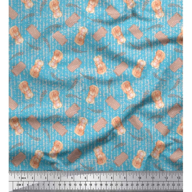 Soimoi polyester Crepe Fabric Leaves,Tree Stump & Squirrel Animal Printed Fabric 1 Yard 52 Inch Wide