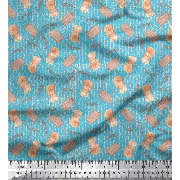 Soimoi Velvet Fabric Leaves,Tree Stump & Squirrel Animal Print Fabric by the Yard 58 Inch Wide