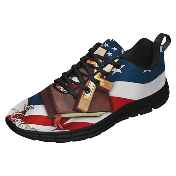 God And Country Shoes for Men Women Running Shoes Lightweight Walking Sneakers Mesh Athletic Sport Shoes Black Size 3.5